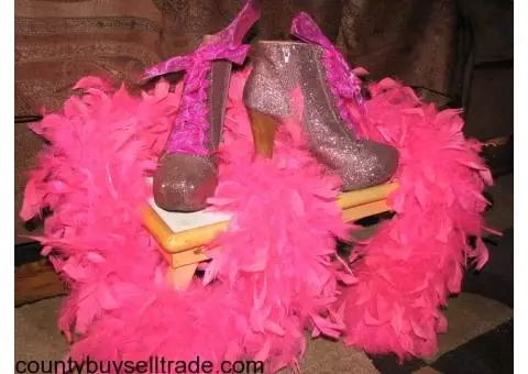 PINK - Sparkly CHARLOTTE RUSSE Fashion Ankle High Boots (sz 8) and Feather Boa!
